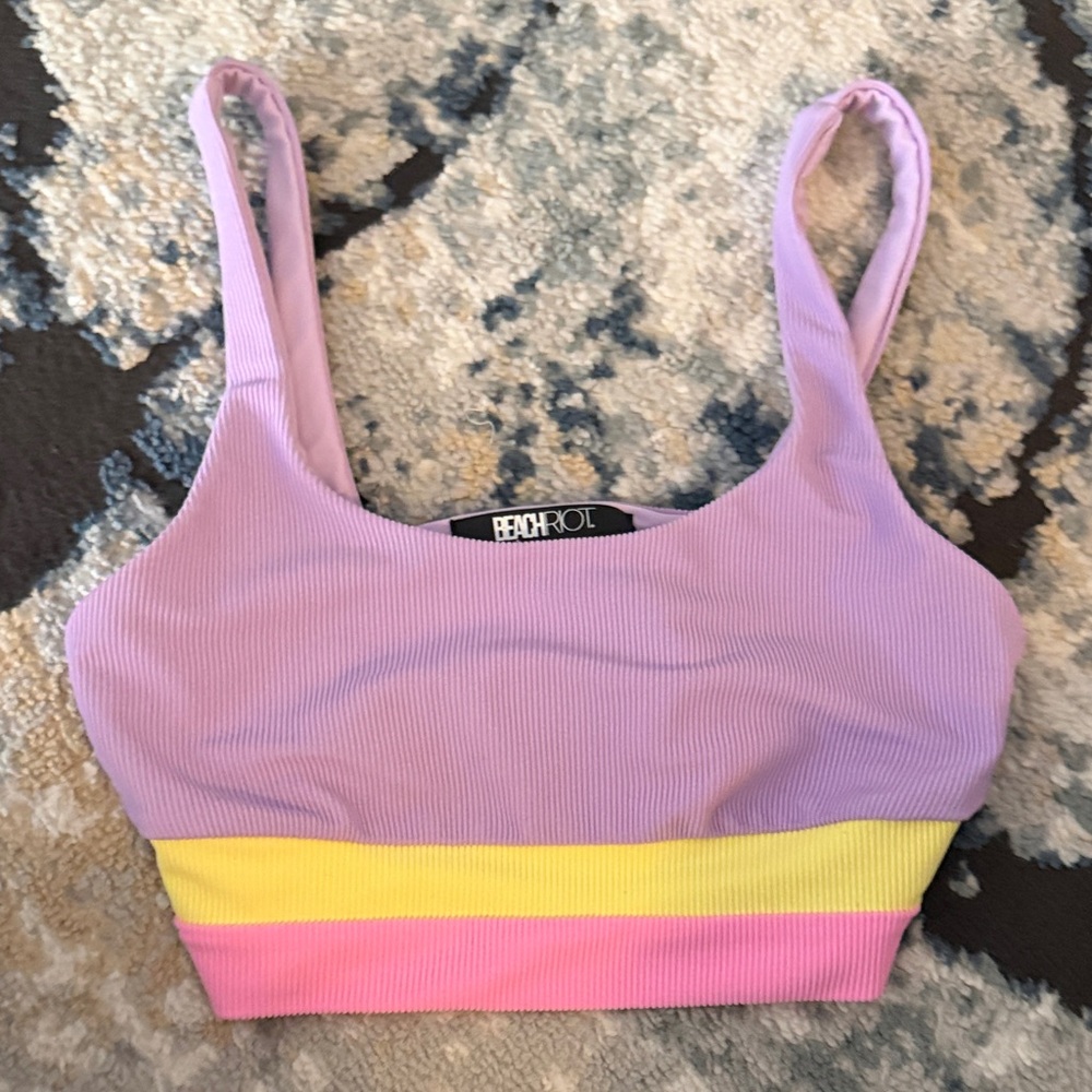 Beach Riot Lilac Ribbed Bralette with Yellow and Pink Bands